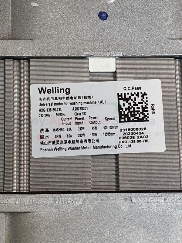 WESTINGHOUSE WASHING MACHINE WASH MOTOR - 140207583018 - 140207583018 - Part for  -  - Models: 91490096800, WWF7524N3WA